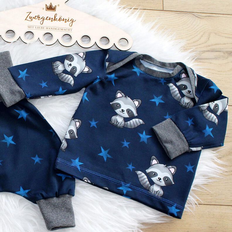 Cotton Jersey Raccoon with stars | Glitzerpüppi – midnight blue/silver,  image number 5