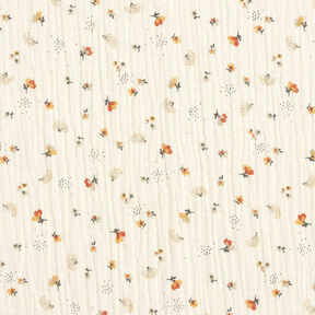 Double Gauze/Muslin flowers and hedgehogs – offwhite, 