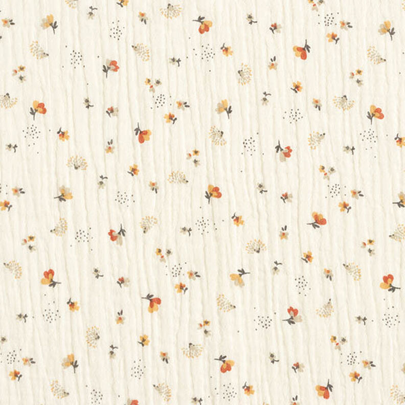 Double Gauze/Muslin flowers and hedgehogs – offwhite,  image number 1