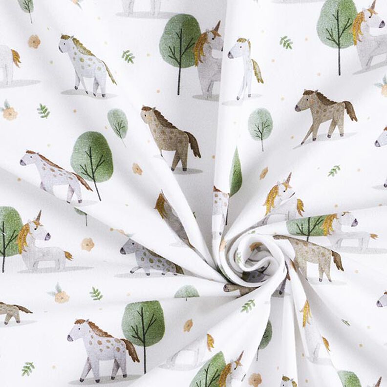 Organic Cotton Jersey Horses and Unicorns Digital Print – offwhite,  image number 3