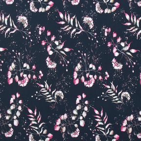 Cotton Jersey Eucalyptus and hydrangeas | Glitzerpüppi – midnight blue/pink, 
