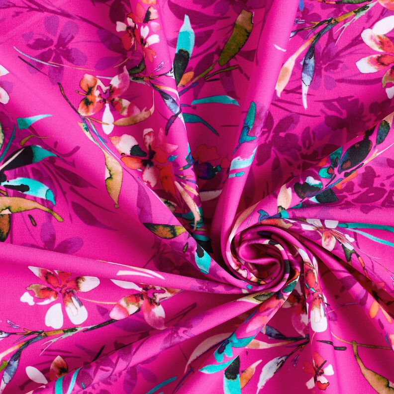 Swimsuit Fabric Watercolour Flowers – purple/white,  image number 3