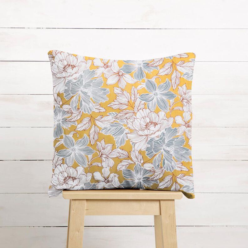 Cotton Cretonne large flowers – mustard/grey, image number 6