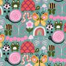 Cotton Cretonne butterflies and bees – eucalyptus/pink,  thumbnail number 1