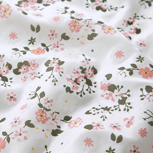 Silk-viscose satin scattered flowers – white,  image number 2