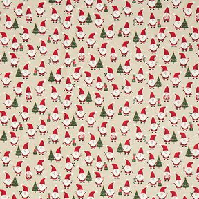 Decorative fabric half Panama cheerful Santa Clauses – natural, 
