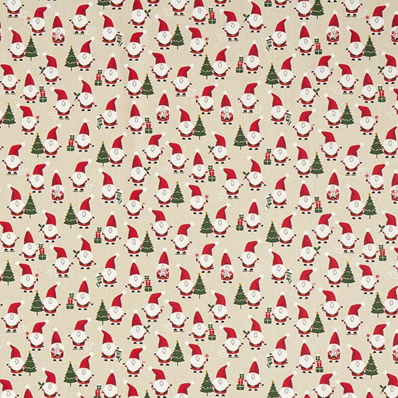 Decorative fabric half Panama cheerful Santa Clauses – natural,  image number 1
