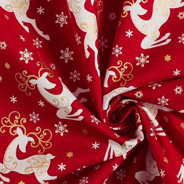 Jumping reindeer cotton poplin fabric – red, image number 3