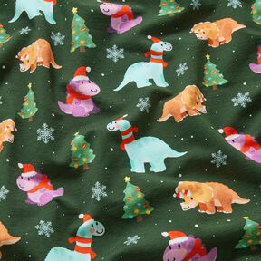 French Terry Baby dinosaur in Christmas spirit | Glitzerpüppi – dark green/chili, 