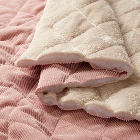 Quilted Fabric Corduroy with fur backing diamonds – dusky pink, 