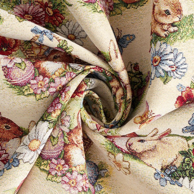 Decor Fabric Tapestry Fabric Easter bunnies in the garden – light beige/berry,  image number 3