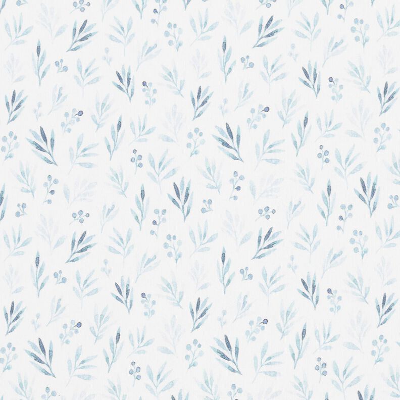 Cotton Jersey delicate watercolour branches and flowers Digital Print – ivory/denim blue,  image number 1