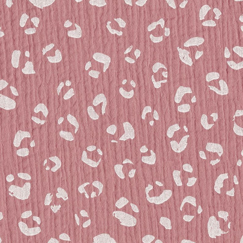 Double Gauze/Muslin large leopard pattern – dark dusky pink/white,  image number 1