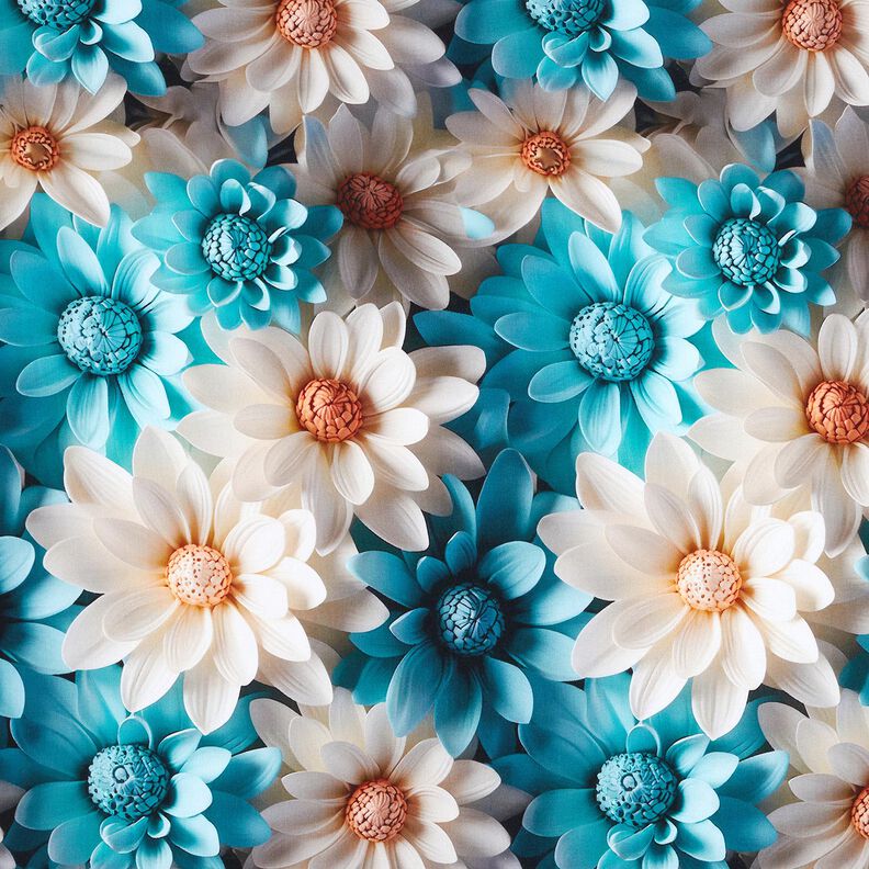 viscose fabric Chamomile flowers digital print – natural/light petrol,  image number 1