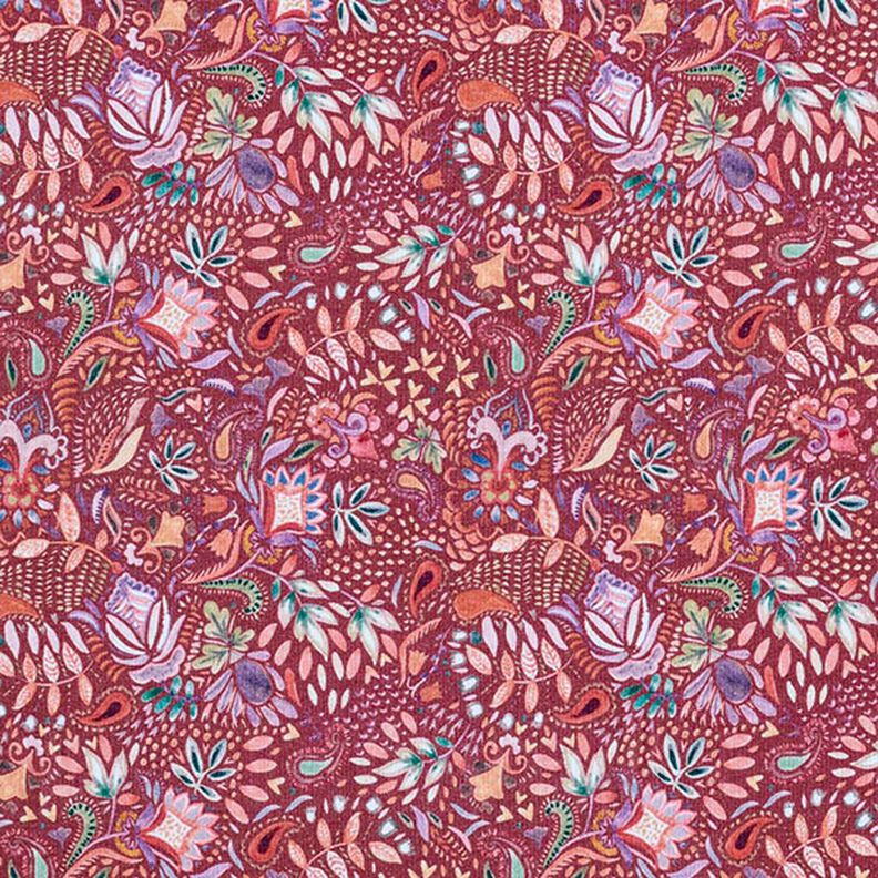French Terry Paisley Flowers Digital Print – burgundy,  image number 1