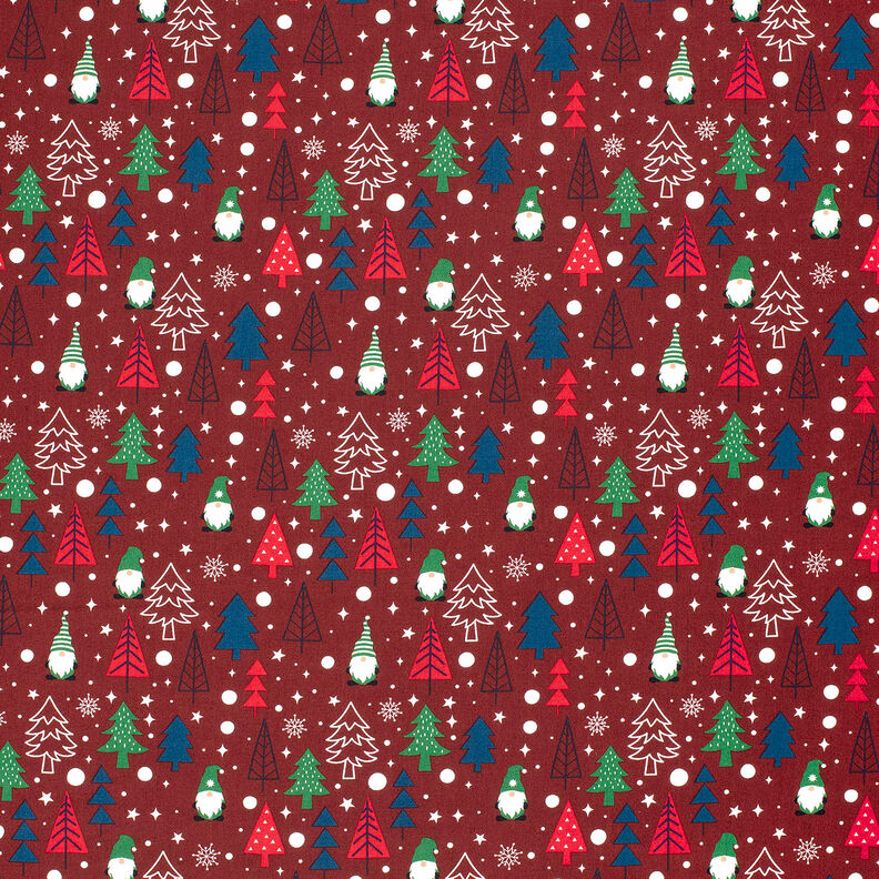Cotton Poplin Gnomes and fir trees – dark red,  image number 6