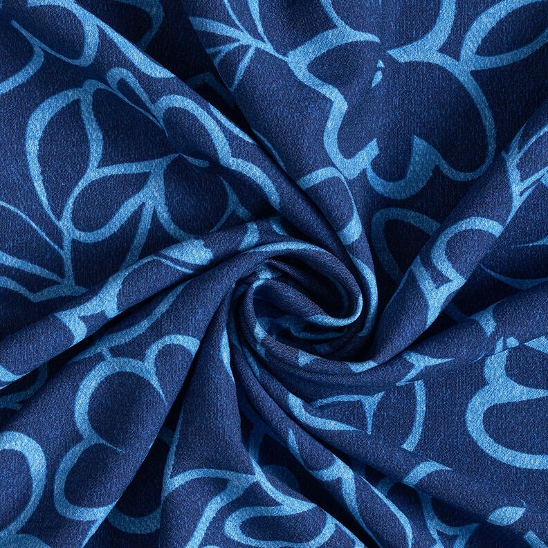 Viscose crepe abstract flowers – navy blue/royal blue, image number 3