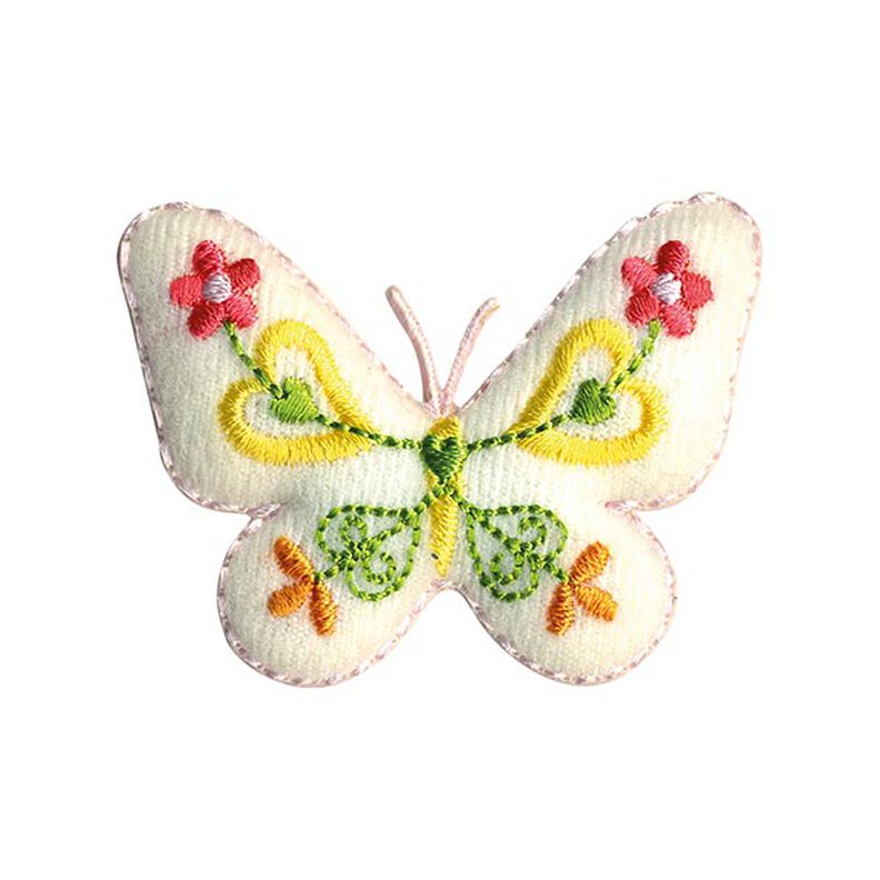 Butterfly appliqué [ 4,5 x 5,5 cm ] – offwhite/yellow,  image number 1