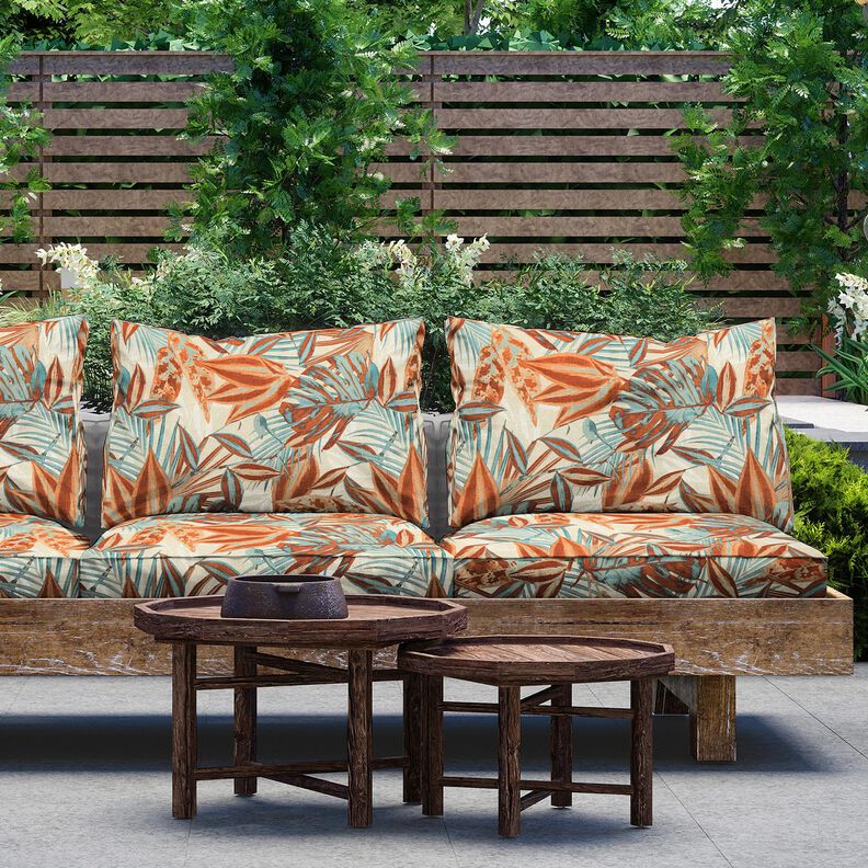 Outdoor Fabric Canvas large leaves – natural/terracotta,  image number 5