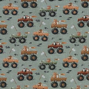 Cotton Jersey Animals in monster trucks Digital Print – elephant grey, 