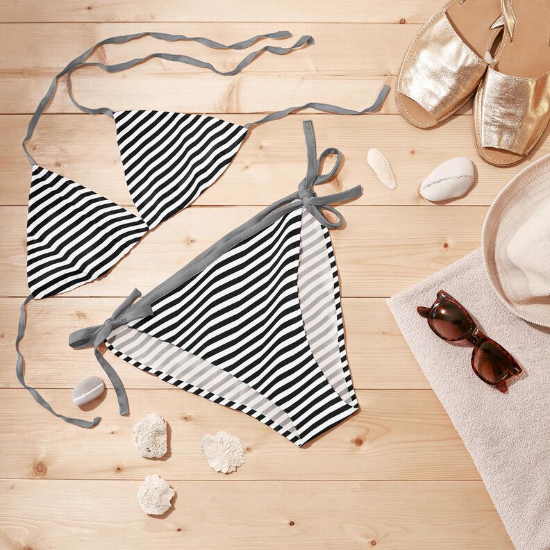 Swimsuit fabric narrow stripes – black/white,  image number 6