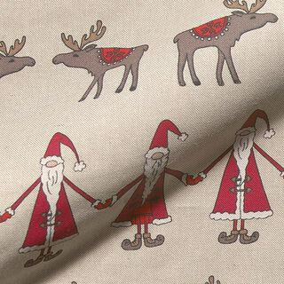 Father Christmas & Moose Half Panama Decor Fabric – natural, 