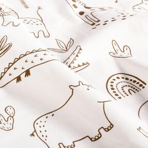 Cotton Jersey jungle animal drawings – ivory/chocolate, 
