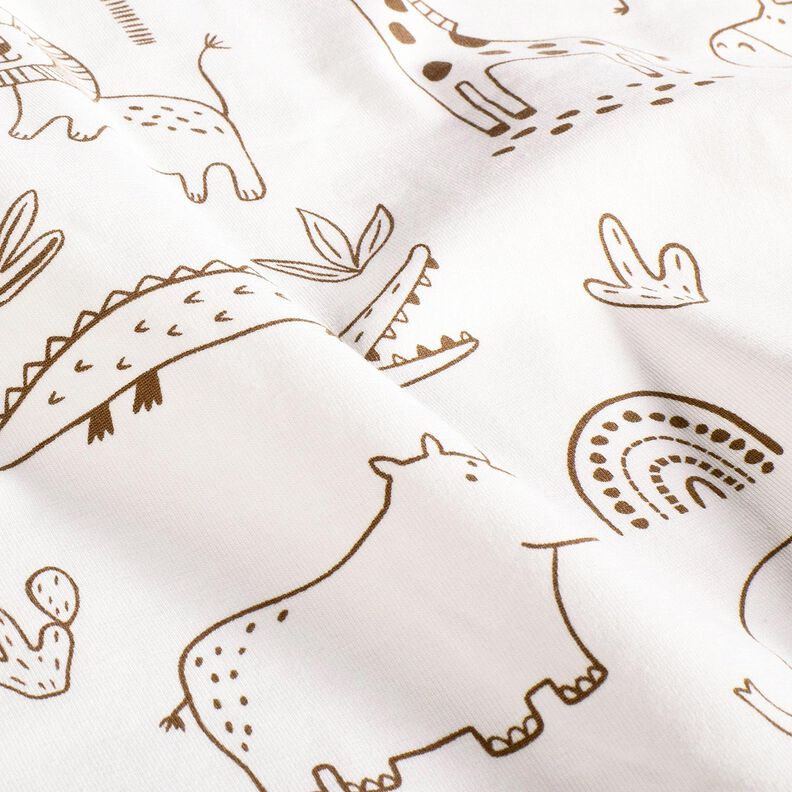 Cotton Jersey jungle animal drawings – ivory/chocolate,  image number 2