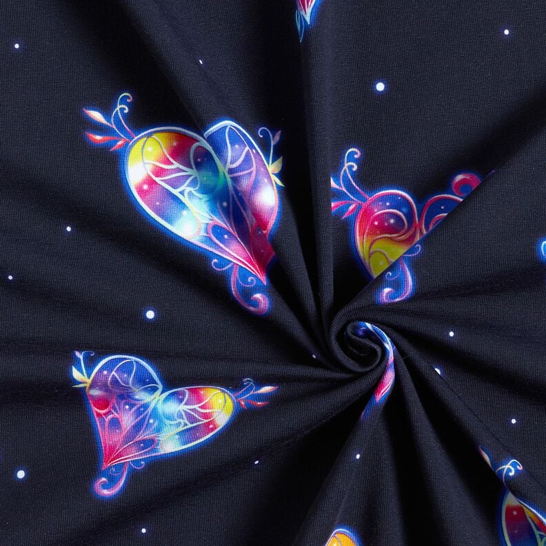 Cotton Jersey Colourful Hearts | Glitzerpüppi  – midnight blue/raspberry,  image number 3