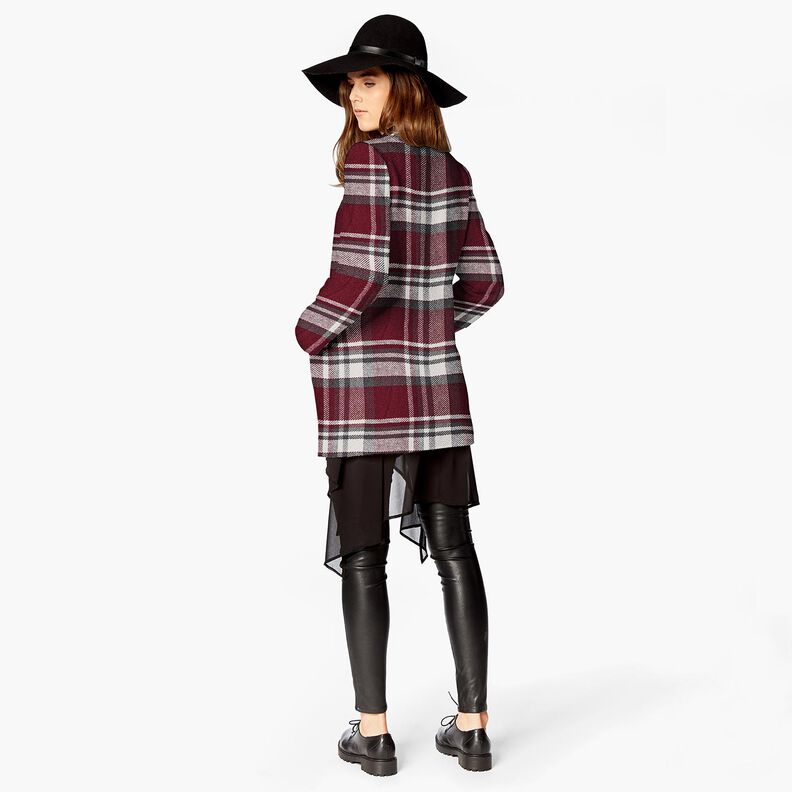 Coat fabric with checked fur backing – burgundy/slate grey,  image number 6