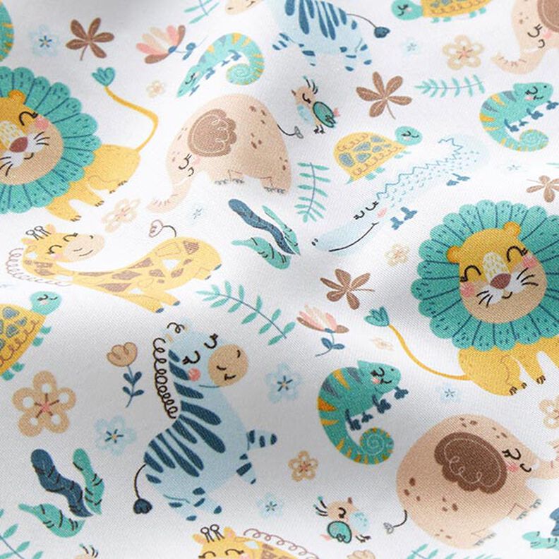 Cotton satin Safari animals – white/light blue,  image number 2