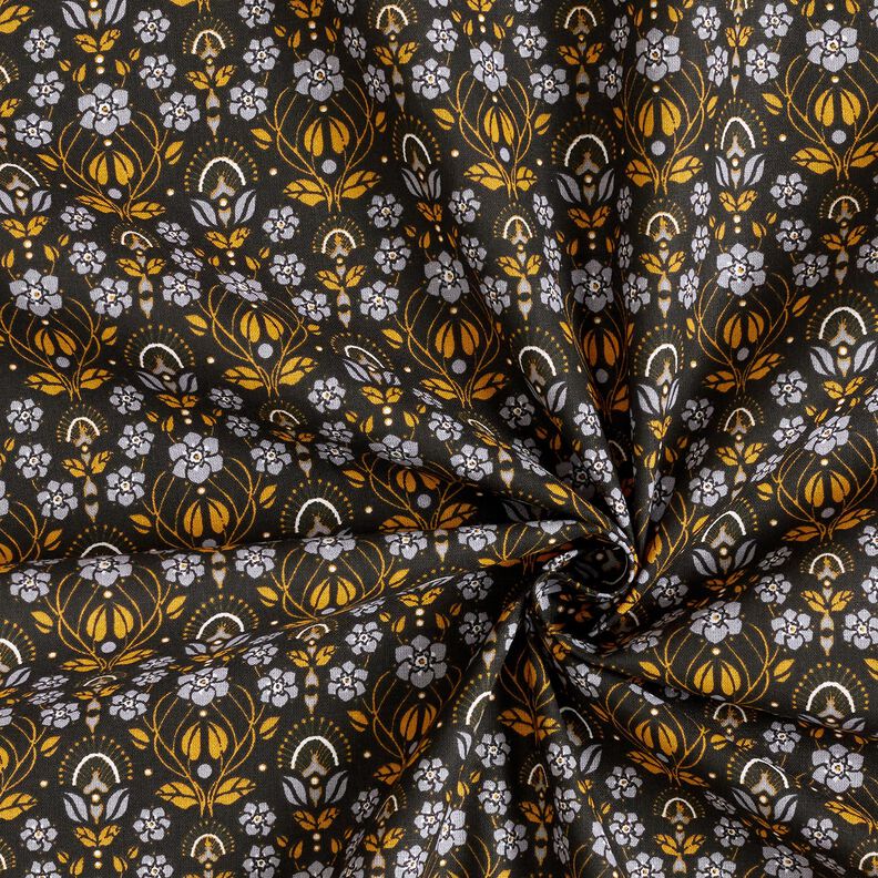 Cotton Cretonne climbing flowers – black/curry yellow,  image number 3