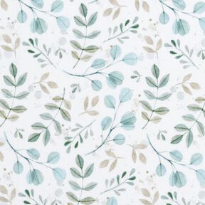 GOTS Cotton Jersey Mini watercolour branches digital print – white/pale mint, 