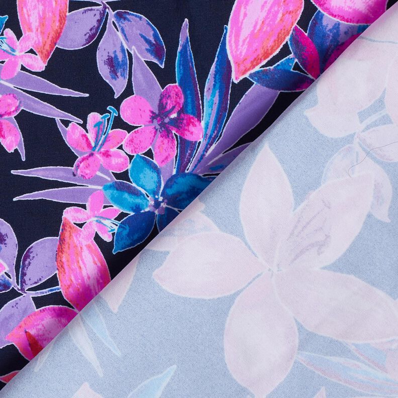 Swimsuit Fabric Tropical Flowers – navy blue/pink,  image number 4