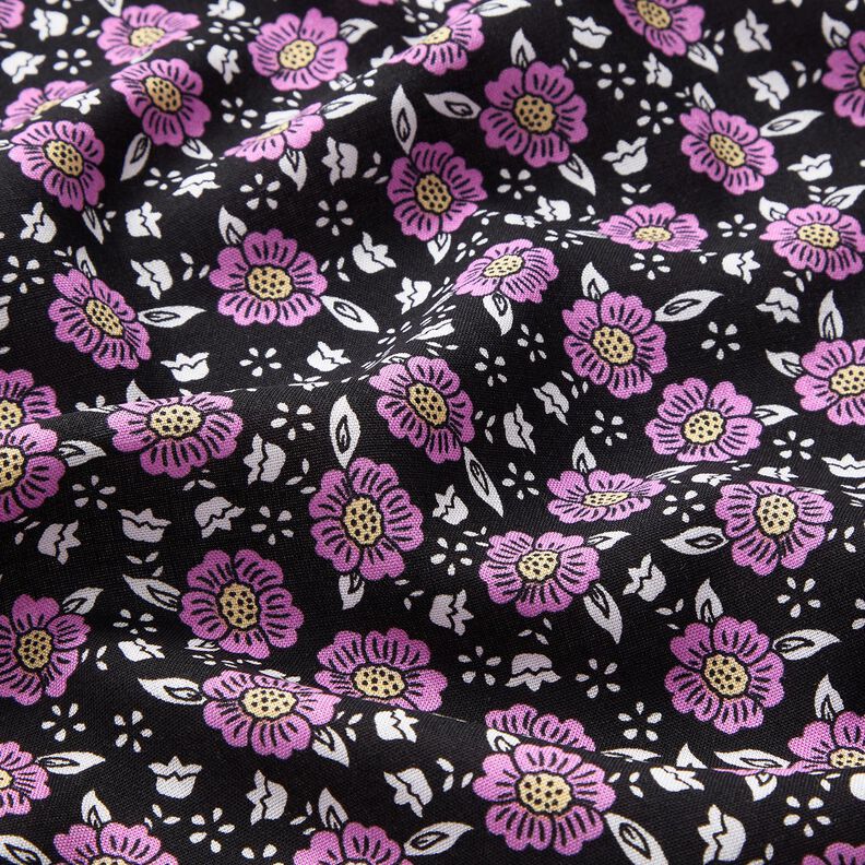 viscose fabric sea of flowers – black/pastel violet,  image number 2