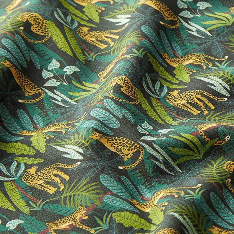 Decor Fabric Cotton Poplin Leopards in the Jungle – green/yellow,  image number 2