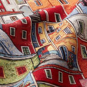 Decor Fabric Tapestry Fabric colourful small town – carmine/blue, 