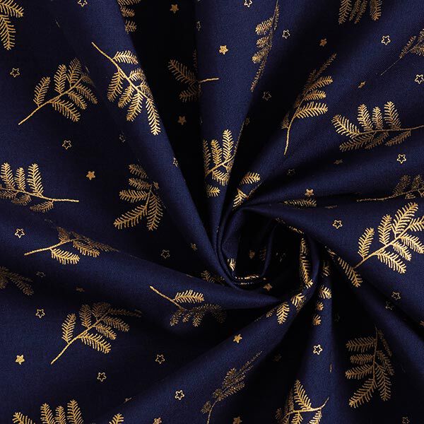 Christmas tree cotton poplin fabric – navy blue,  image number 3