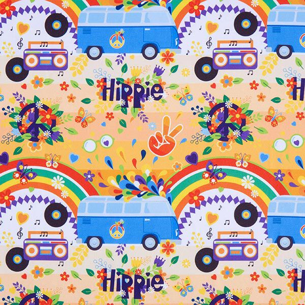 Carnival fabric, hippie motifs – black,  image number 1