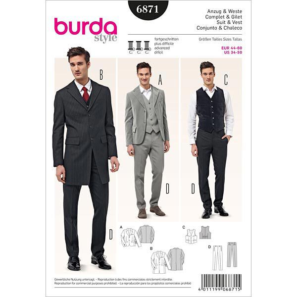 Men's Suit / Vest / Frock Coat, Burda 6871,  image number 1