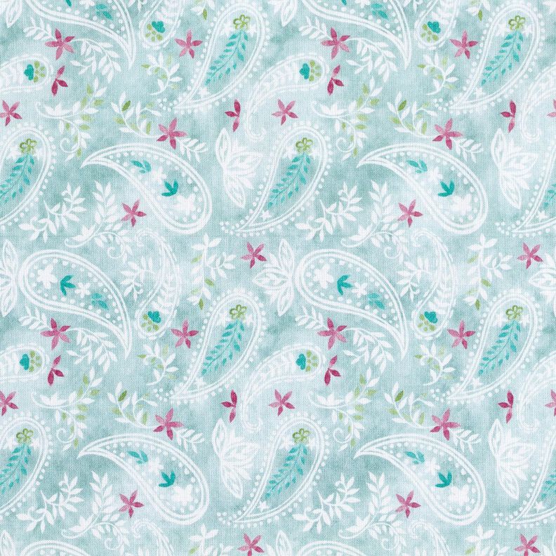 Cotton Poplin Paisley floral dream Digital Print – ice blue,  image number 1