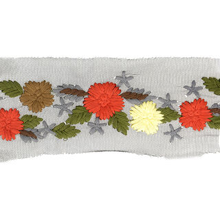 Floral Embroidery Tulle Ribbon  – brown/red, 
