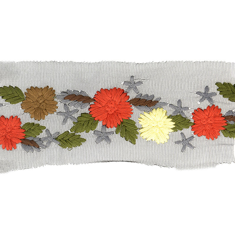 Floral Embroidery Tulle Ribbon  – brown/red,  image number 1