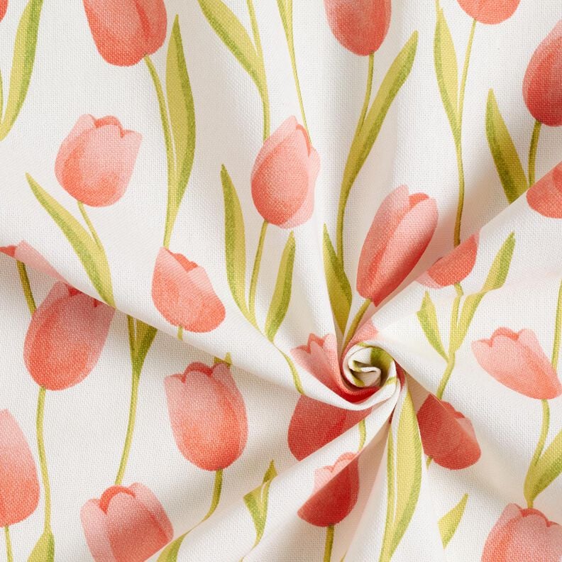Decor Fabric Half Panama Tulips – ivory/lobster, image number 3
