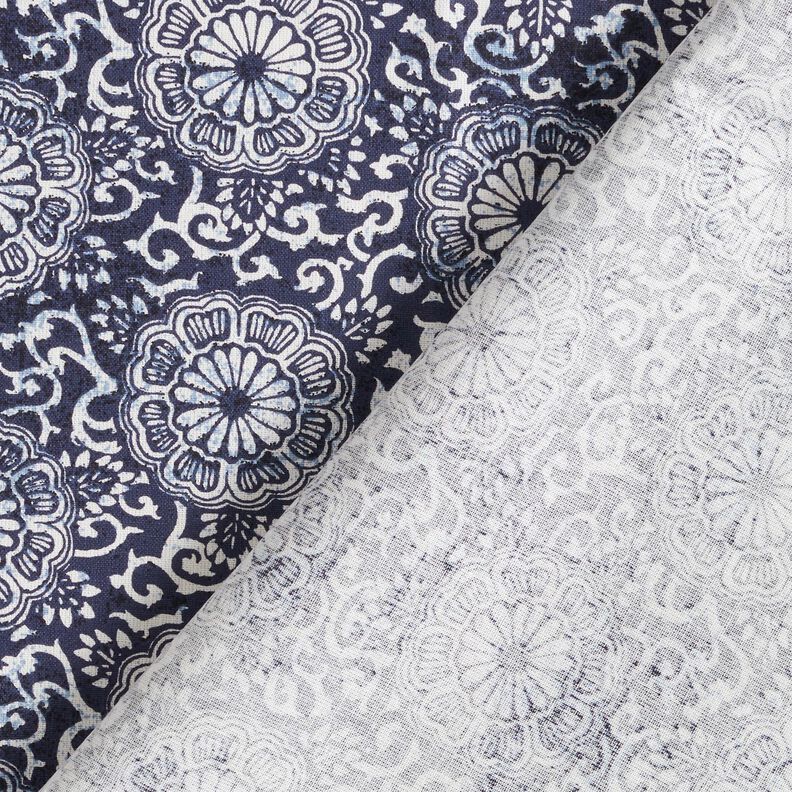 Cotton Cretonne floral mandala – white/midnight blue,  image number 4