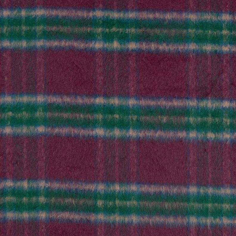 Coat Fabric Wool Blend brushed check – merlot/blue spruce, image number 1