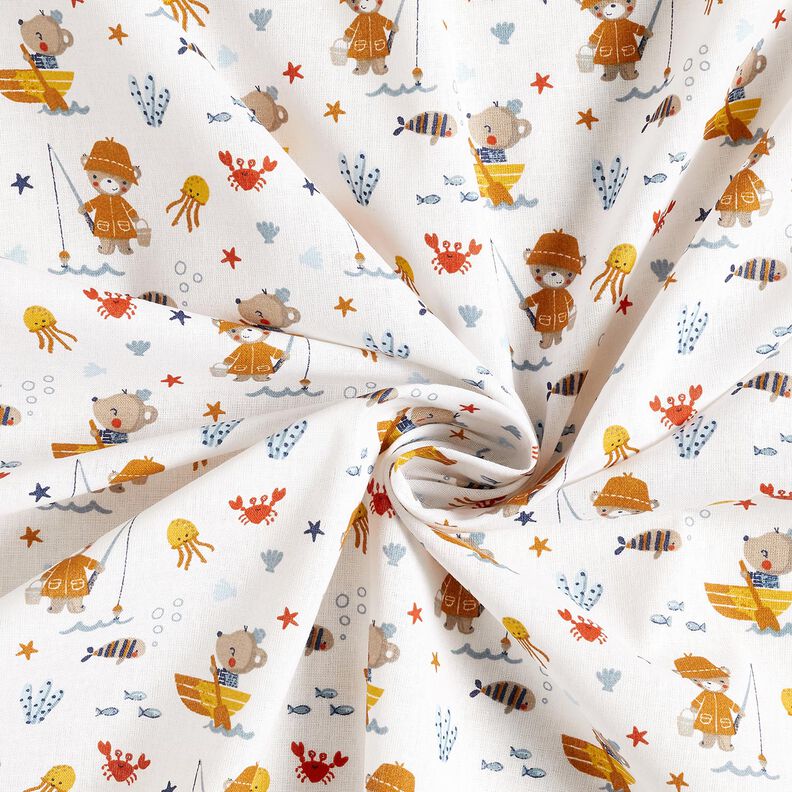 Cotton Poplin Bear and Mouse by the Sea – white,  image number 3