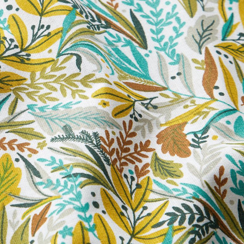 Cotton Cretonne fine leaves and branches – white/silk grey, image number 2