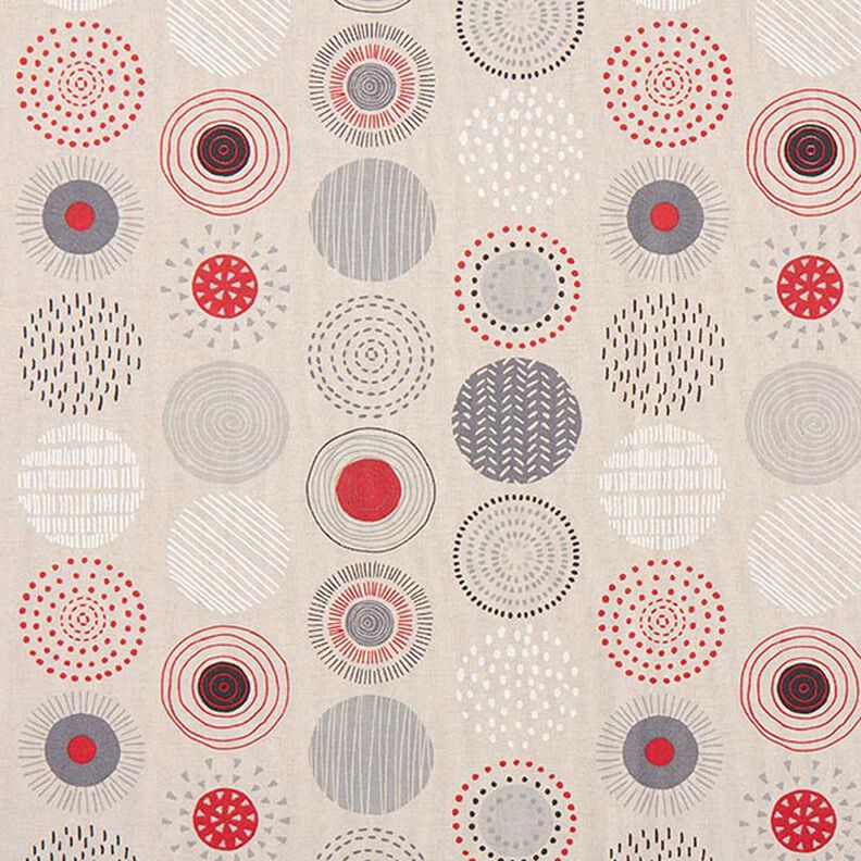 Decor Fabric Half Panama painted circles – red/natural,  image number 1