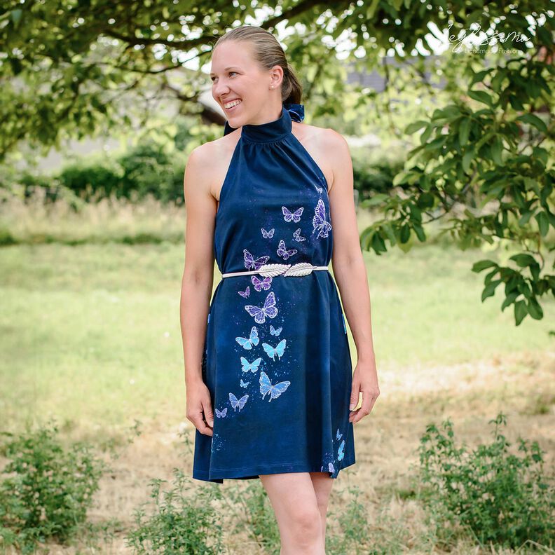 Cotton Jersey gradient butterflies | Glitzerpüppi – midnight blue,  image number 9
